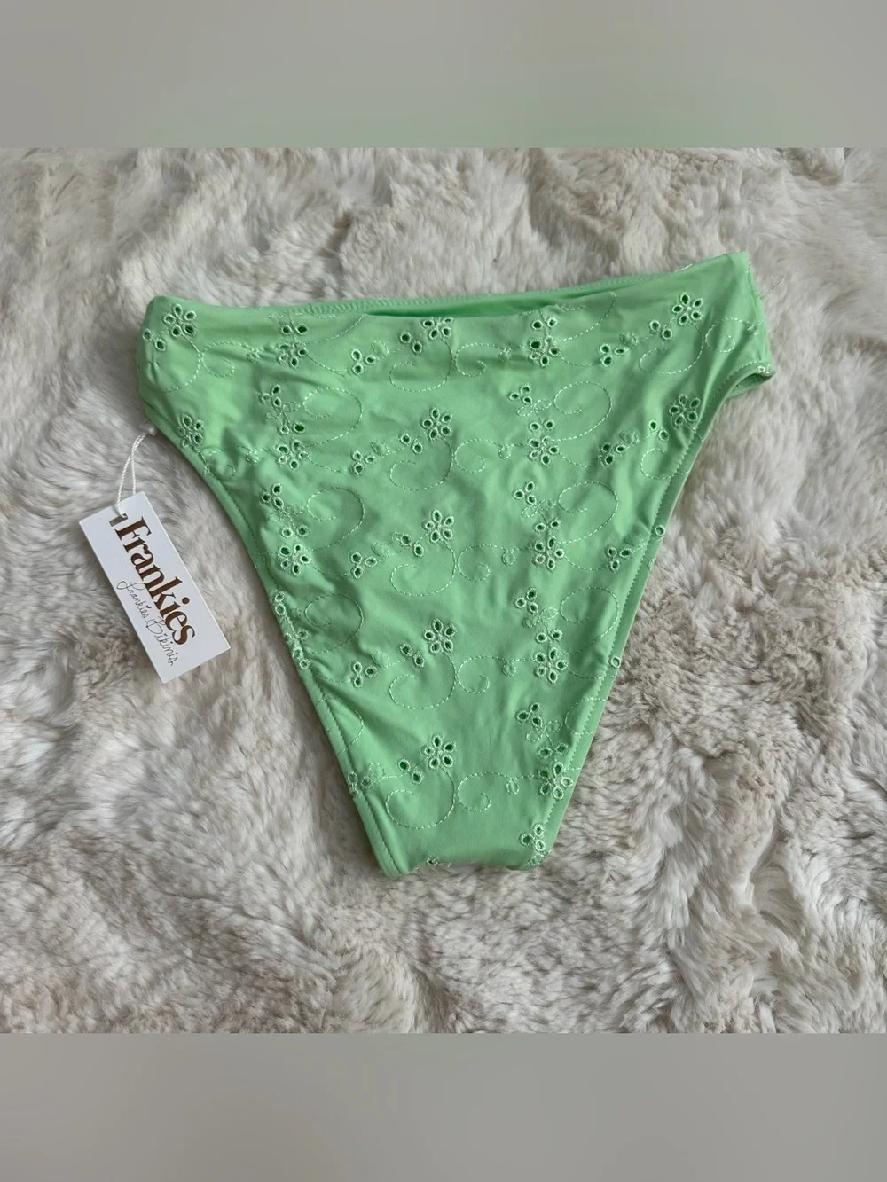 NWT Frankie’s Bikinis Jasper Mint Light Green Eyelet Bikini Bottoms